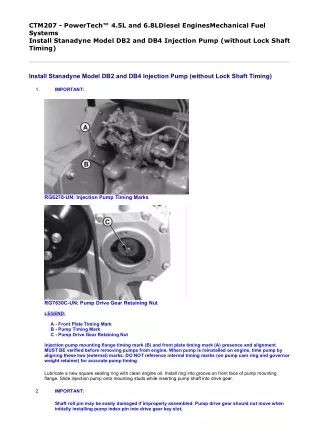 John Deere PowerTech 4.5L Diesel Engines Mechanical Fuel Systems Component Service Repair Technical Manual (CTM207)