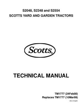 JOHN DEERE S2554 SCOTTS YARD AND GARDEN TRACTOR Service Repair Manual