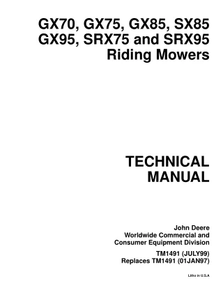 JOHN DEERE SRX75 RIDING MOWER Service Repair Manual