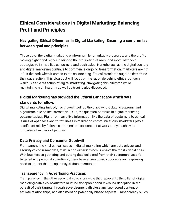 ethical considerations in digital marketing