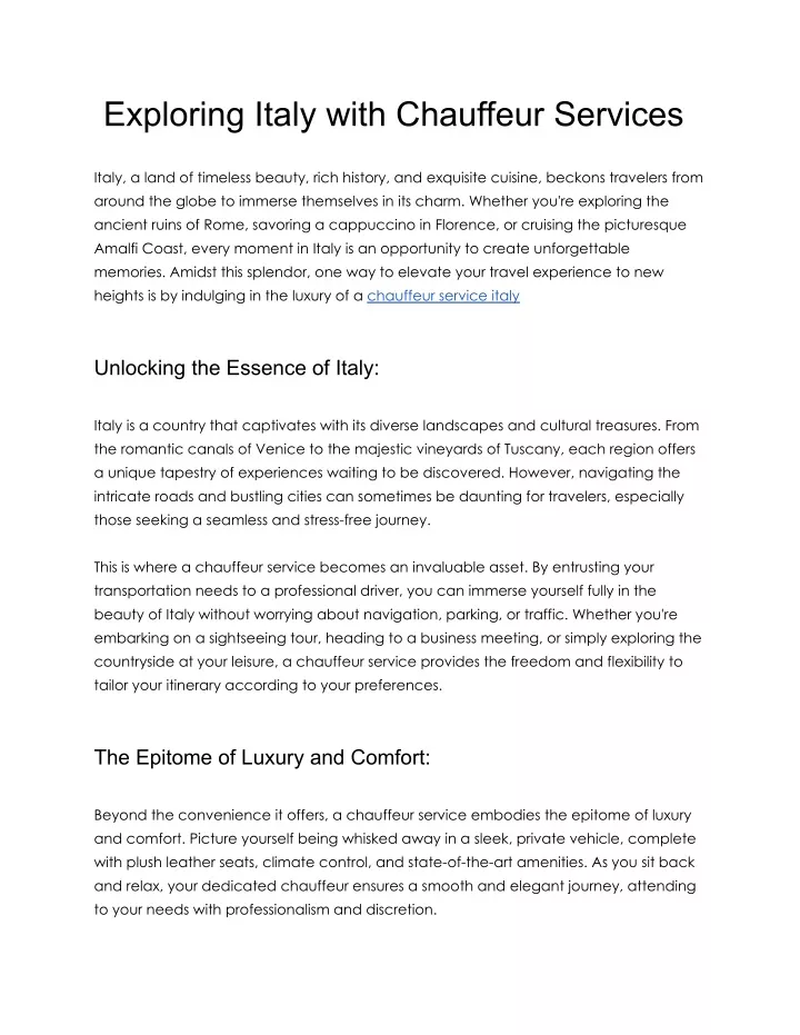 exploring italy with chauffeur services