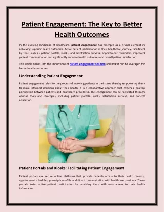 Patient Engagement - The Key to Better Health Outcomes