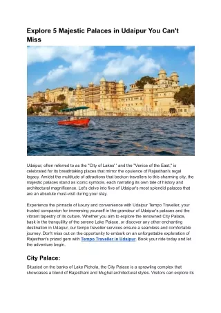 Explore 5 Majestic Palaces in Udaipur You Can't Miss
