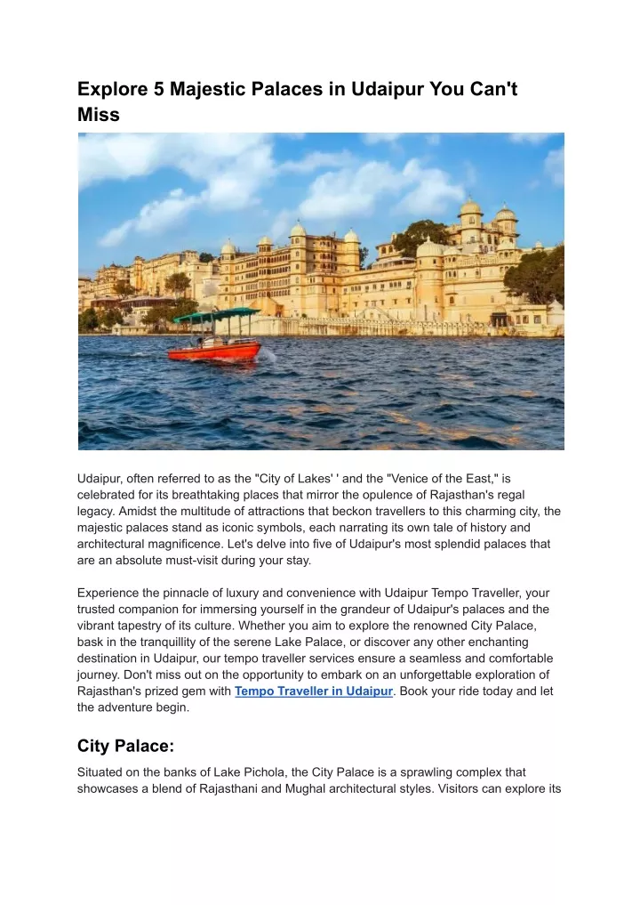 explore 5 majestic palaces in udaipur