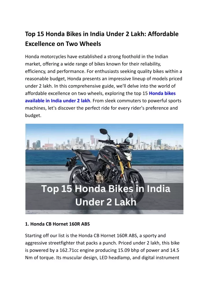 top 15 honda bikes in india under 2 lakh