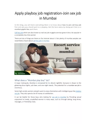 Apply playboy job registration-Join sex job in Mumbai