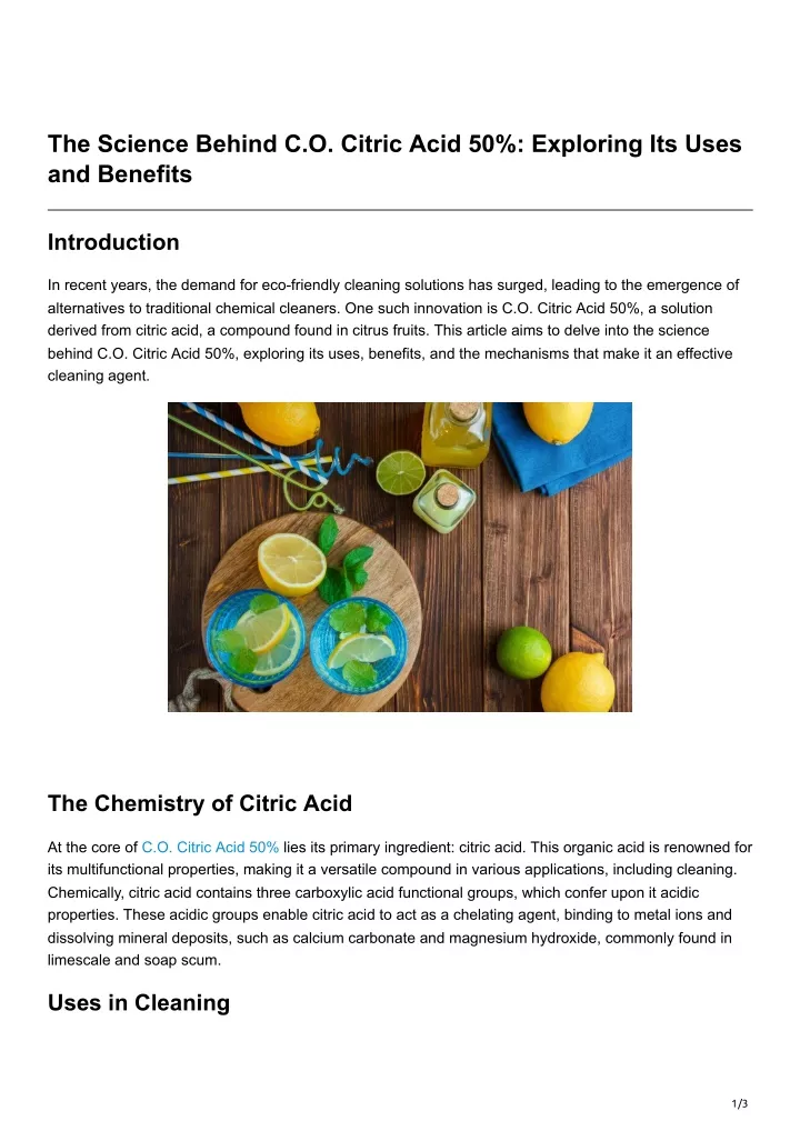 the science behind c o citric acid 50 exploring