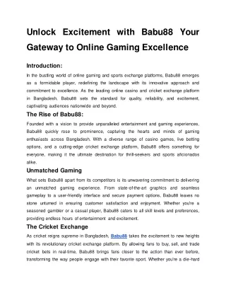 Unlock Excitement with Babu88: Your Gateway to Online Gaming Excellence