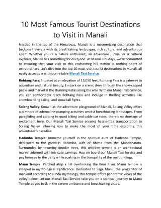 Local Taxi Service Manali - Manali Holidays