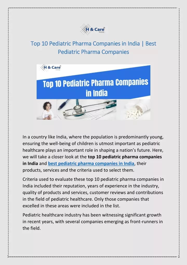 top 10 pediatric pharma companies