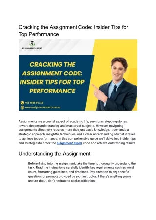 Cracking the Assignment Code: Insider Tips for Top Performance