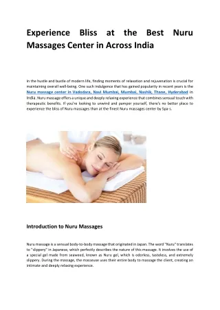 Experience Bliss at the Best Nuru Massages Center in Across India
