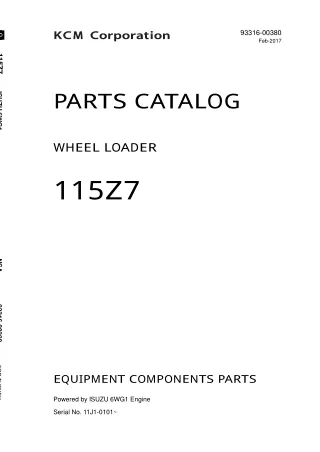 Kawasaki 115Z7 Wheel Loader Equipment Components Parts Catalogue Manual