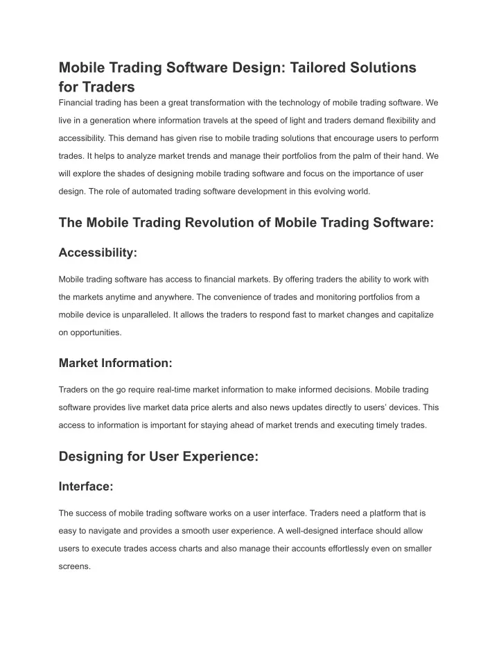 mobile trading software design tailored solutions
