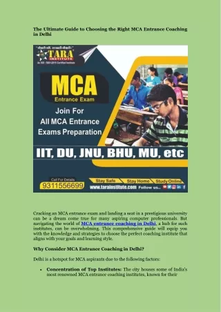 The Ultimate Guide to Choosing the Right MCA Entrance Coaching in Delhi