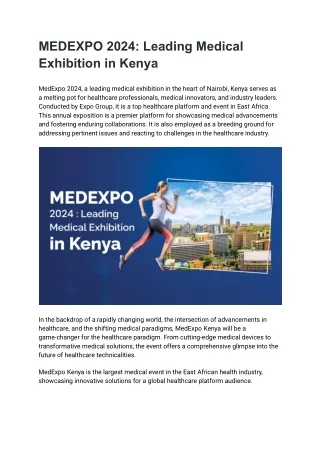 MEDEXPO 2024 : Leading Medical Exhibition in Kenya