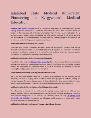 Jalalabad State Medical University Pioneering in Kyrgyzstan's Medical Education (1)