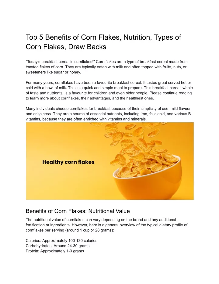 top 5 benefits of corn flakes nutrition types