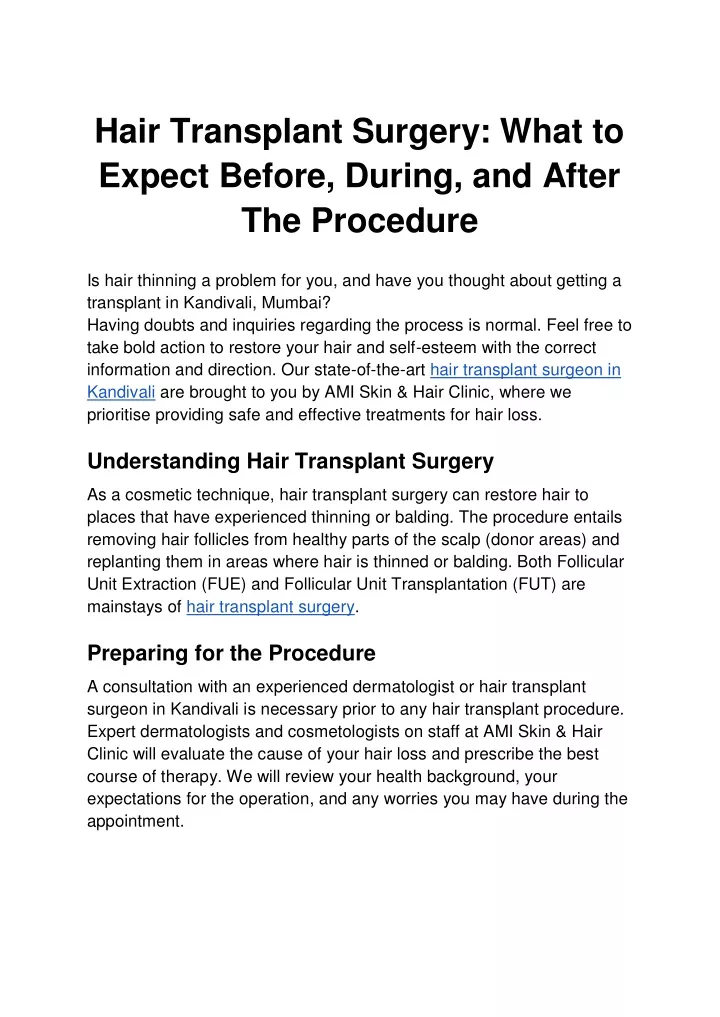 hair transplant surgery what to expect before