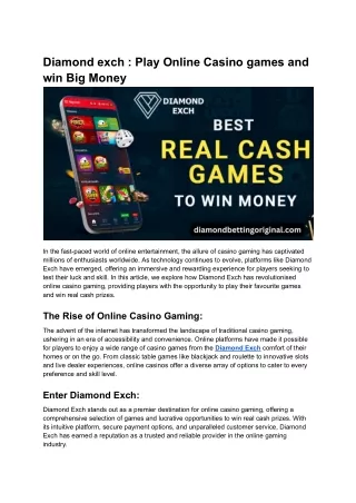 Diamond exch _ Play Online Casino games and win Cash