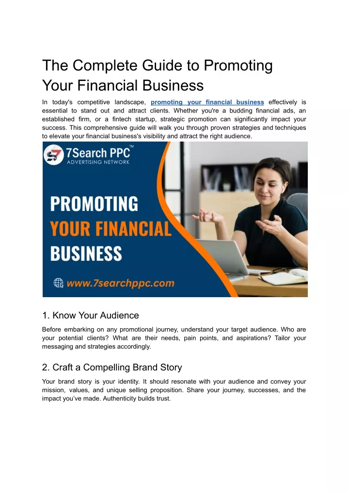 the complete guide to promoting your financial