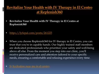 Revitalize Your Health with IV Therapy in El Centro at Replenish360