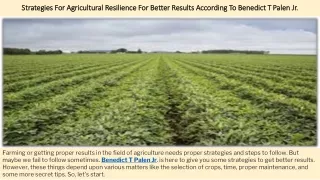 Strategies For Agricultural Resilience For Better Results According To Benedict T Palen Jr.