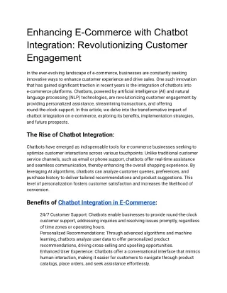 Enhancing E-Commerce with Chatbot Integration_ Revolutionizing Customer Engagement