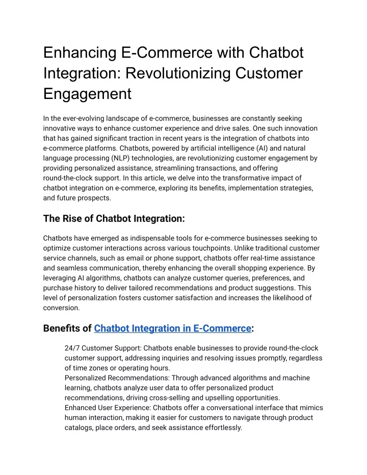 enhancing e commerce with chatbot integration