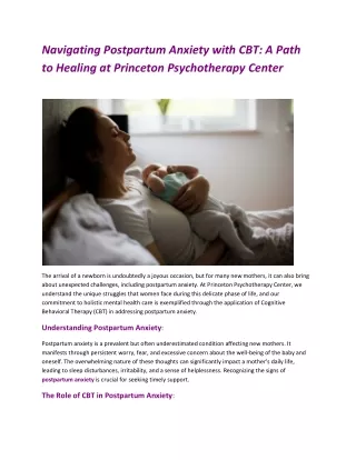 Navigating Postpartum Anxiety with CBT A Path to Healing at Princeton Psychotherapy Center