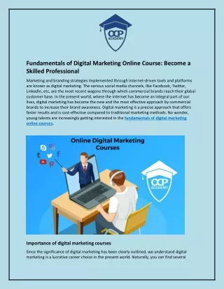 Fundamentals of Digital Marketing Online Course and Become a Skilled Professional