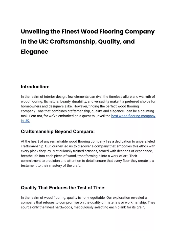 unveiling the finest wood flooring company