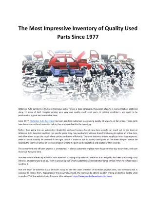 The Most Impressive Inventory of Quality Used Parts Since 1977