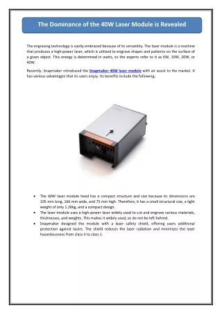 The Dominance of the 40W Laser Module is Revealed
