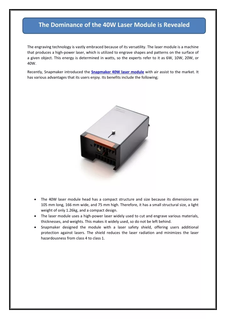 the dominance of the 40w laser module is revealed