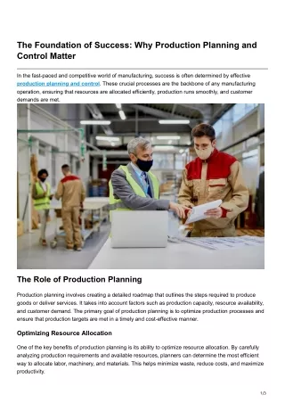 the foundation of success why production planning