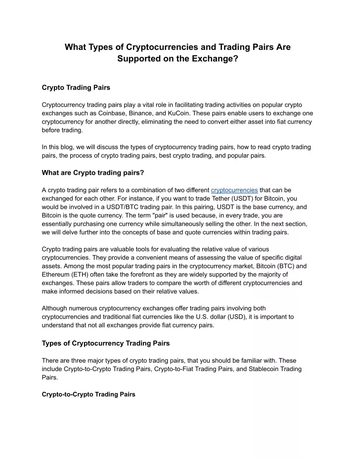 what types of cryptocurrencies and trading pairs