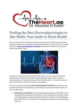 Finding the Best Electrophysiologist in Abu Dhabi: Your Guide to Heart Health