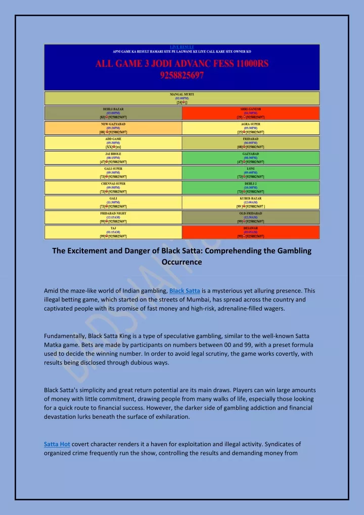 the excitement and danger of black satta