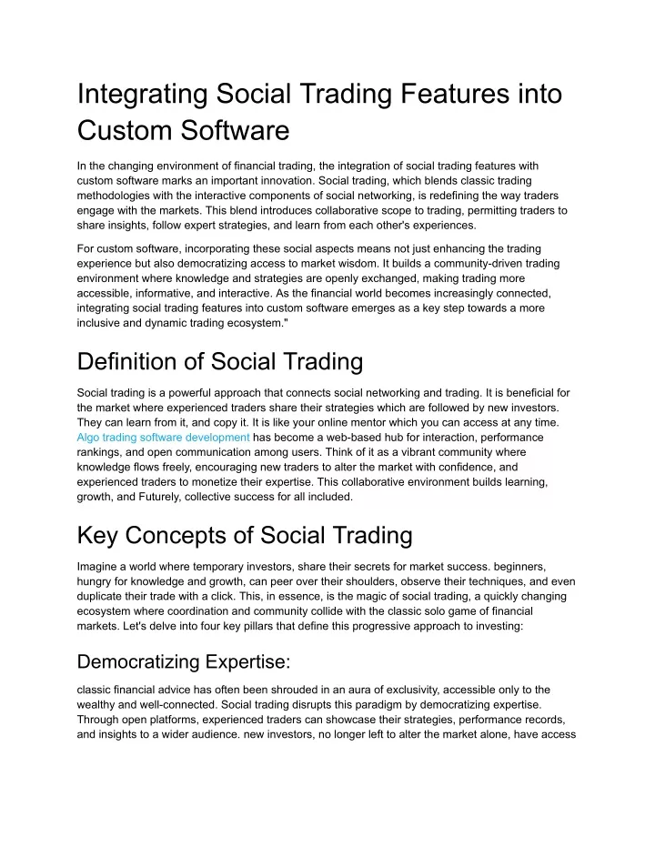 integrating social trading features into custom