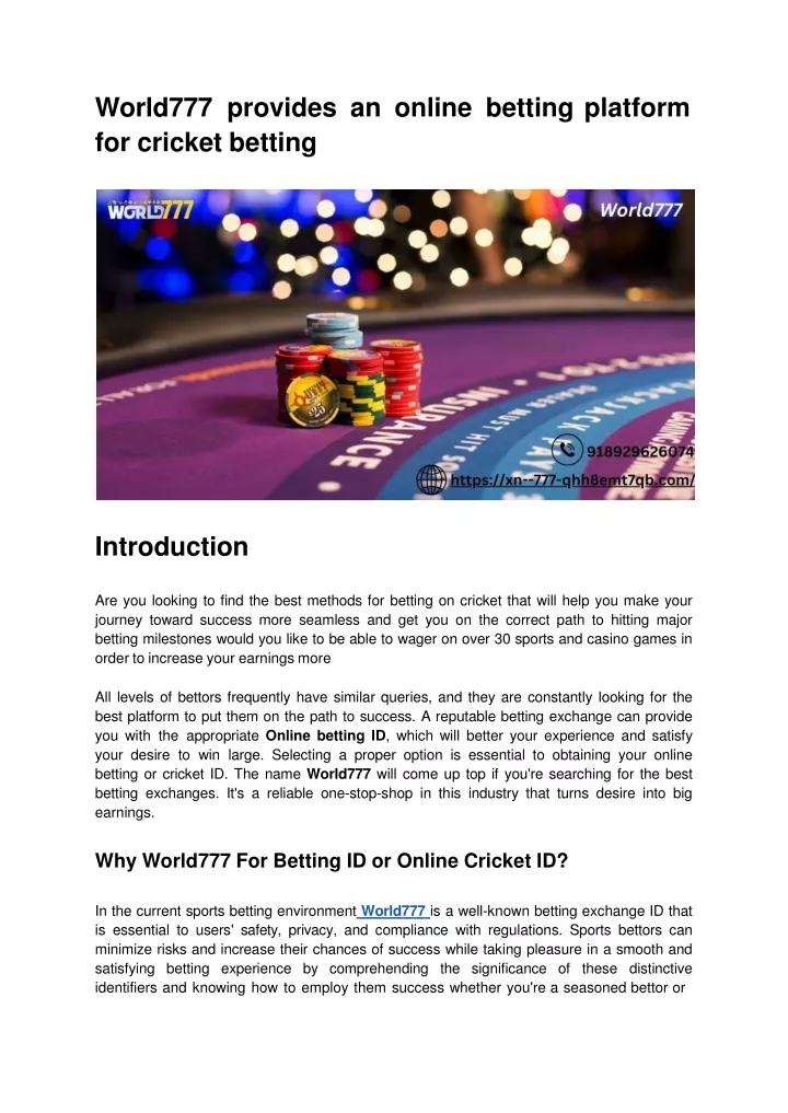 world777 provides an online betting platform