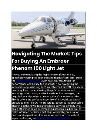 Tips For Buying An Embraer Phenom 100 Light Jet