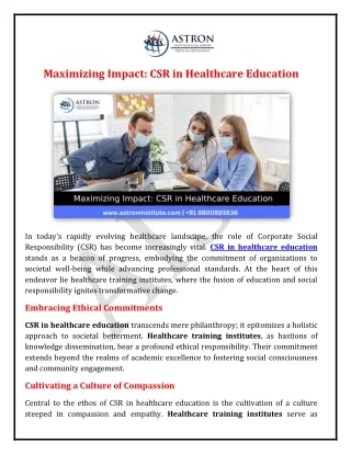 Maximizing Impact CSR in Healthcare Education