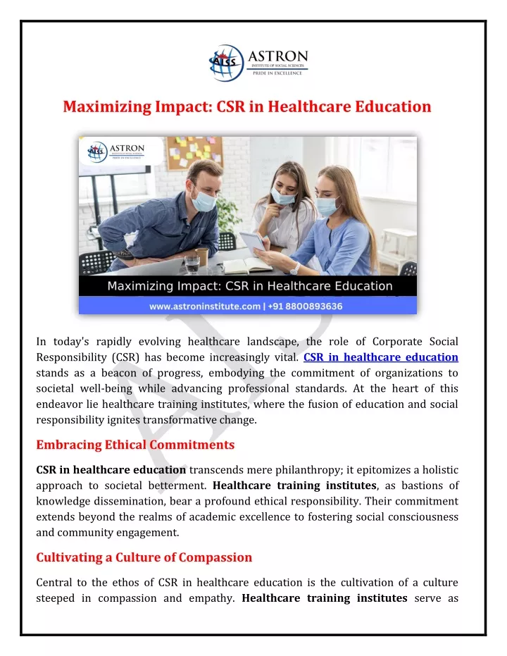 maximizing impact csr in healthcare education