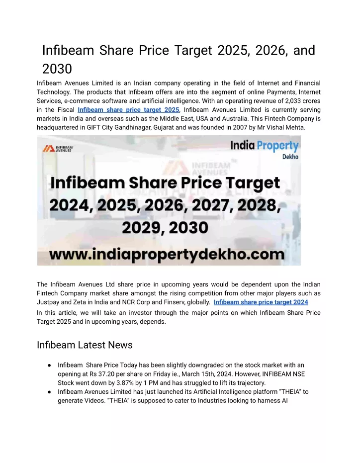 infibeam share price target 2025 2026 and 2030
