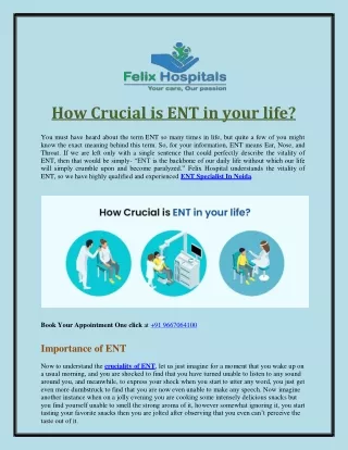 How Crucial is ENT in your life Check your Concern with Felix Hospital
