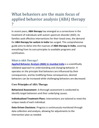 What behaviors are the main focus of applied behavior analysis