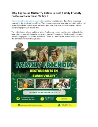 Family Friendly Restaurants in Swan Valley, Perth!