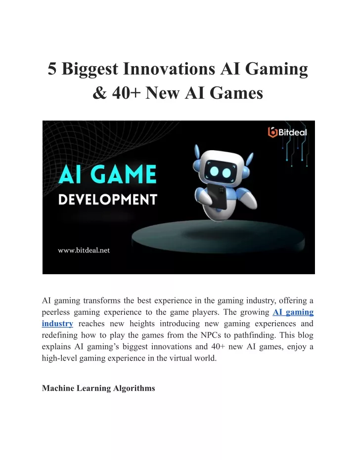 5 biggest innovations ai gaming 40 new ai games