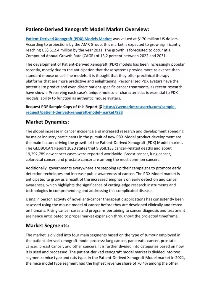 patient derived xenograft model market overview